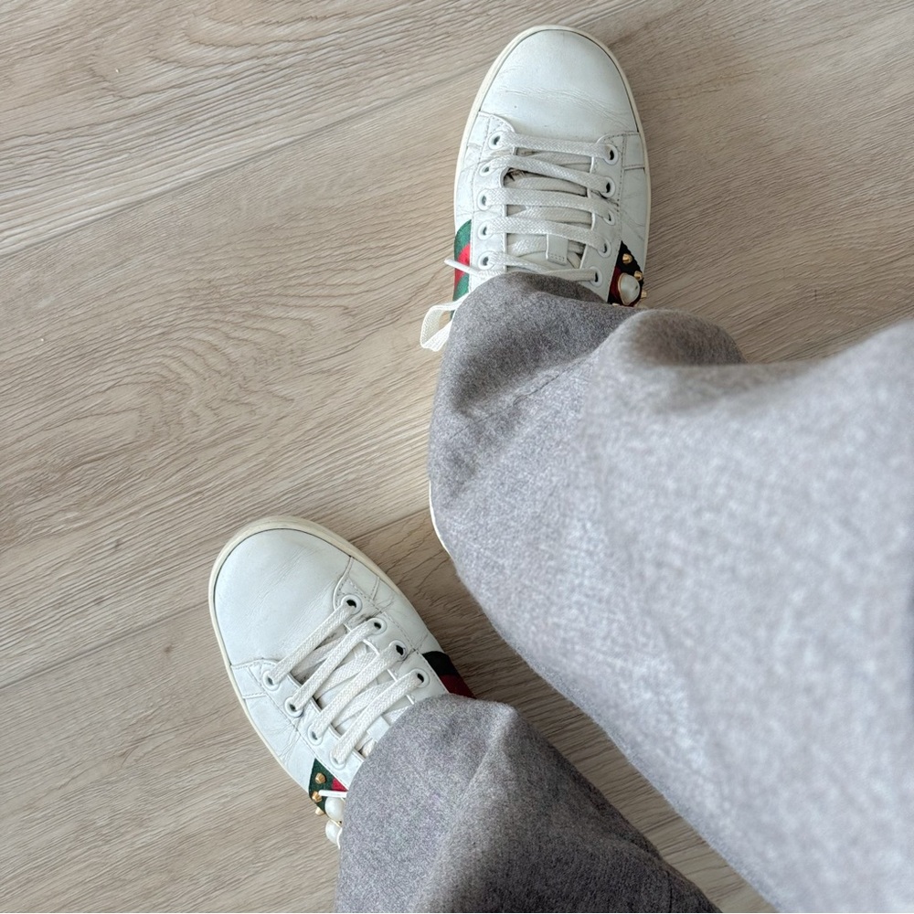Gucci White Sneakers with Red and Green Stripes